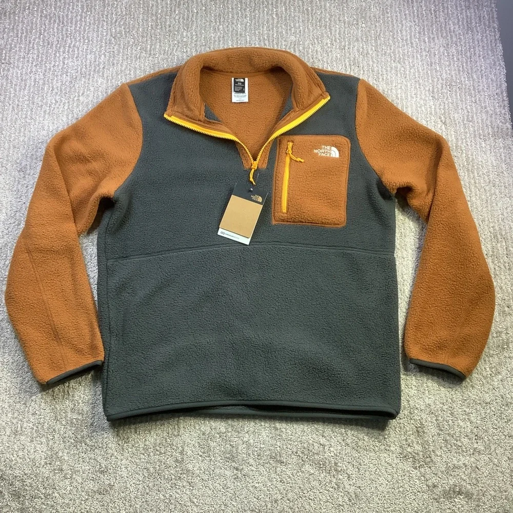 The North Face Mens Yumiori 1/4 Zip Fleece Jacket Asphalt Grey Orange Size M NWT